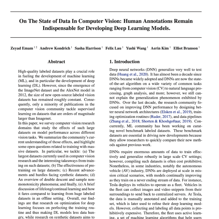 On The State of Data In Computer Vision: Human Annotations Remain Indispensable for Developing Deep Learning Models